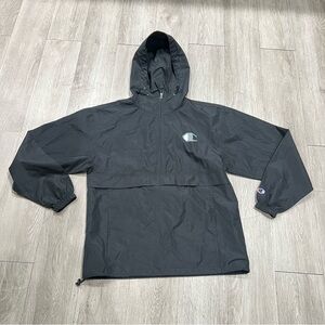 Champion Men's Black Half-zip Up Hooded Jacket, Wind And Water Resistant Small